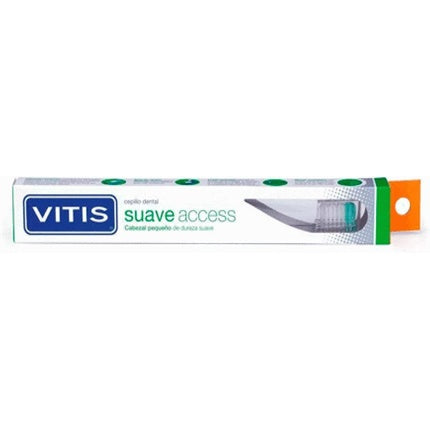 Periuță de dinți Vitis Suave Access, culoare verde-albăstrui, mâner ergonomic