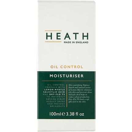 Heath London Oil Control Moisturiser, Cremă hidratantă control sebum, 100ml, sticlă verde cu pompă neagră