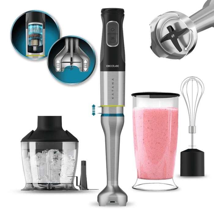 Blender de mână Cecotec Katana 15 Chop G, 1500 W, 21 de viteze, recipient de 800 ml, gri