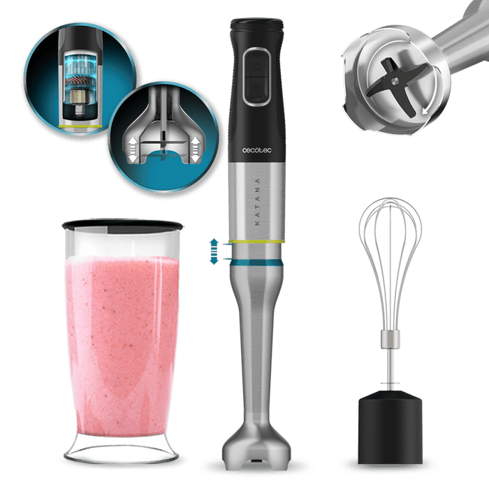 Blender vertical Cecotec Katana 15 Cream B, 1500 W, 21 de viteze, recipient de 800 ml, negru