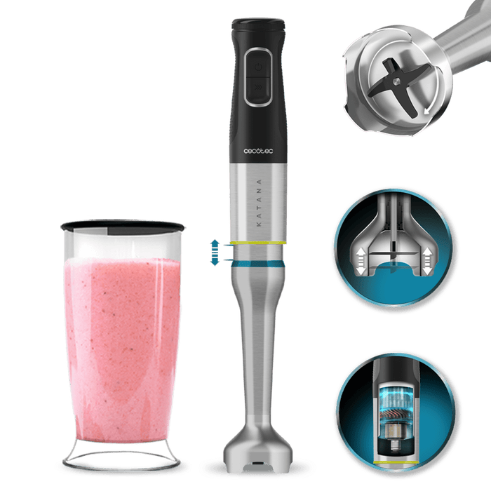 Blender vertical Cecotec Katana 15 Jar B, 1500 W, 21 de trepte, recipient de 800 ml, negru/gri