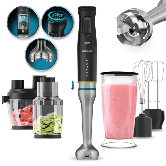 Blender vertical Cecotec Katana 15 TotalDestroy Full B Screen, 1500 W, 21 trepte, negru