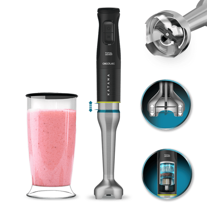 Blender vertical Cecotec Katana 15 TotalDestroy Jar B, 1500 W, 21 trepte, cană de 800 ml, negru/gri