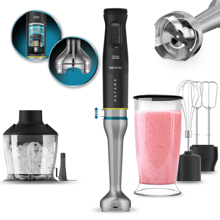 Blender de mână Cecotec Katana 15 TotalDestroy Smash B, 1500 W, 21 de trepte, negru