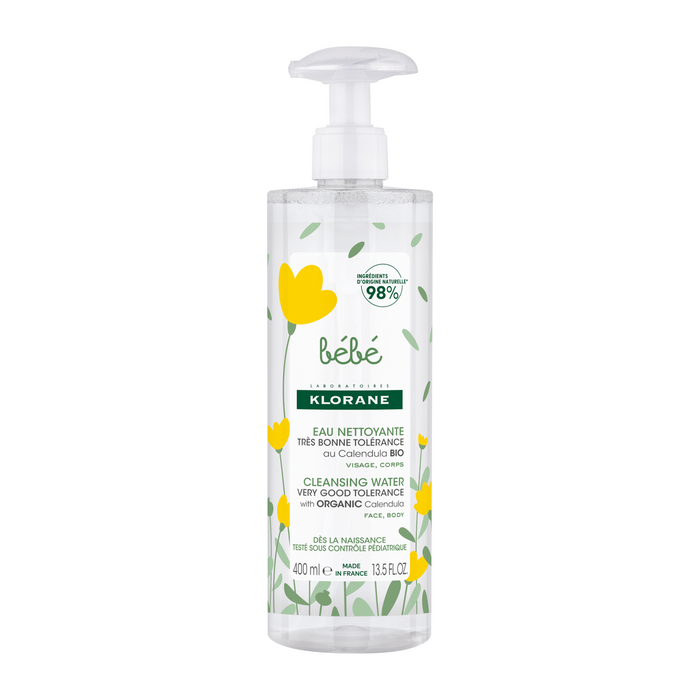 Apă de curățare Klorane Baby, curățare blândă, pentru față și corp, 400 ml