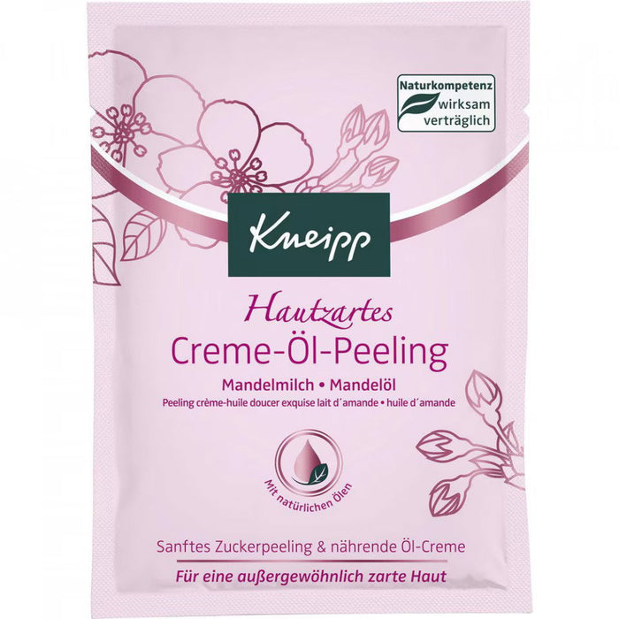 Cremă exfoliantă Kneipp Hautzartes Creme-Öl-Peeling, cu lapte și ulei de migdale, pentru piele delicată, 40 ml