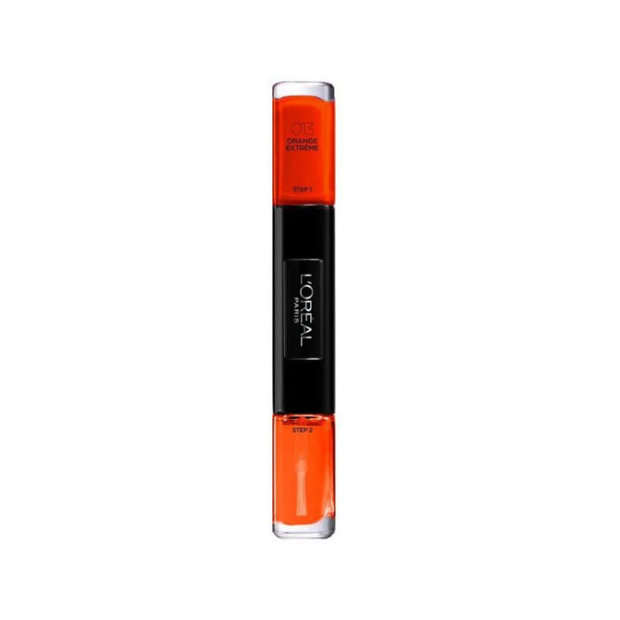 Ojă de unghii 2-în-1 L'Oreal Paris Infallible, efect de gel, nuanța 013 Portocaliu Extrem, 2 x 5 ml