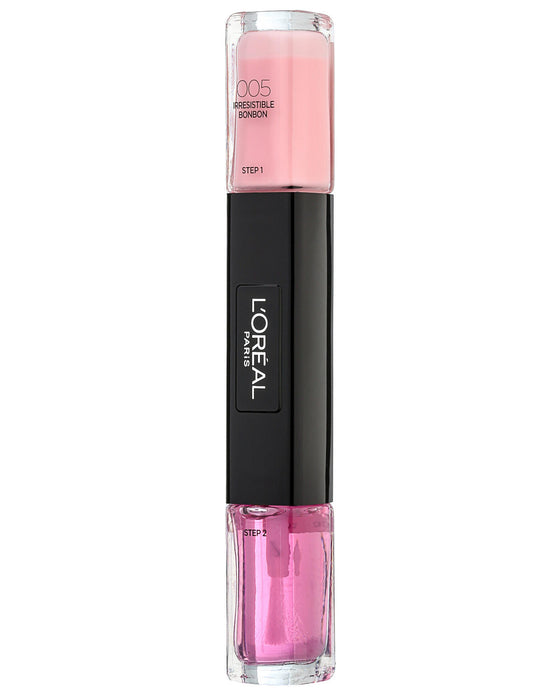 Ojă de unghii 2-în-1 L'Oreal Paris Infallible, nuanța 005 Bonbon irezistibil, 2 x 5 ml