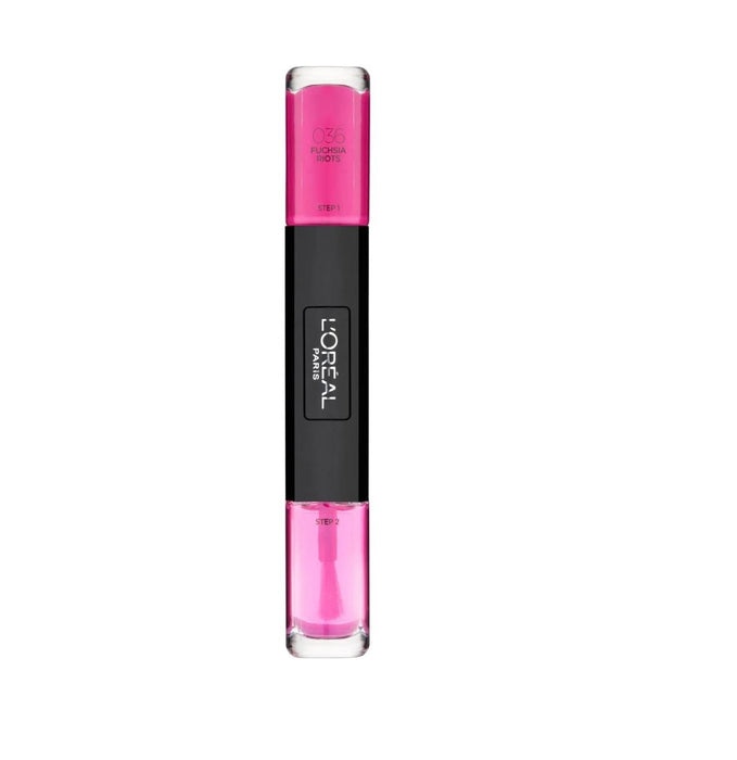 Ojă de unghii 2-în-1 L'Oreal Paris Infallible, nuanța 036 Revolte Fucsia, 2 x 5 ml