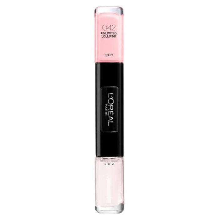 Ojă de unghii 2-în-1 L'Oreal Paris Infallible, nuanța 042 Unlimited Lollipink, 2 x 5 ml