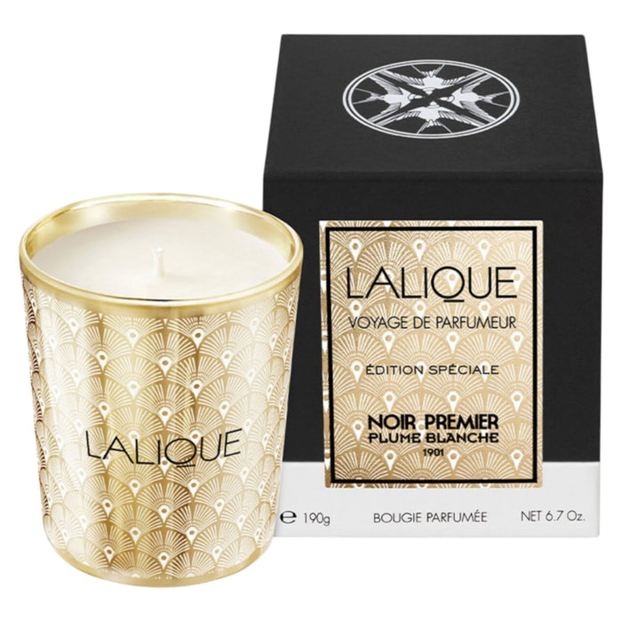 Lumânare parfumată Lalique Noir Premier - Plume Blanche 1901, mosc lemnos floral, 190 g