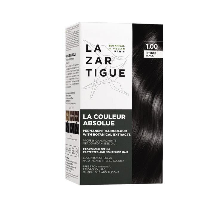Vopsea permanentă de păr Lazartigue La Couleur Absolue, nuanța 1.00 Intense Black, 143 ml
