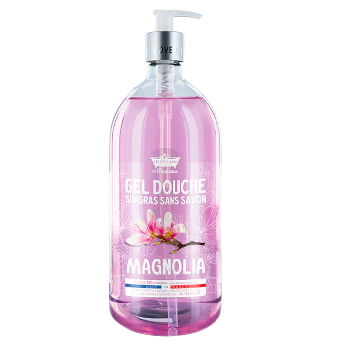 Gel de duș Les Petites Bains de Provence Magnolia, pentru corp, față și păr, pentru piele sensibilă, 1000 ml