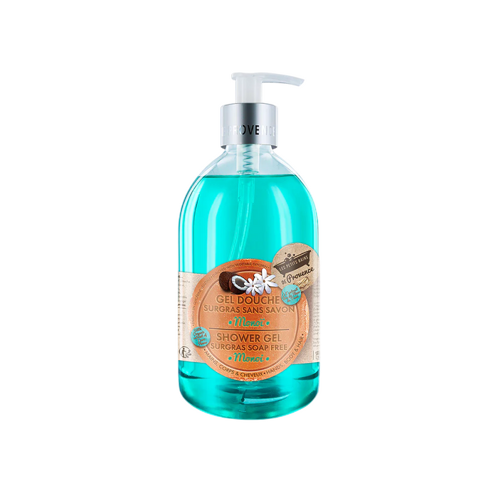Gel de duș Les Petites Bains de Provence Monoi, pentru corp, față și păr, pentru piele sensibilă, 500 ml