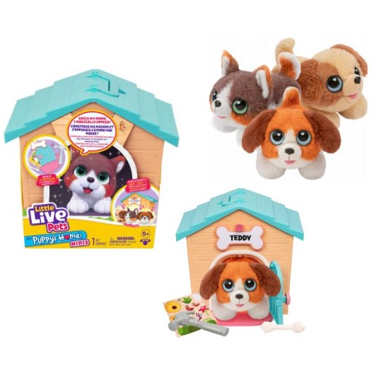 Set de joacă Moose Little Live Pets Minis, Căsuța cățelușului cu cățeluș surpriză, 5+ ani, albastru