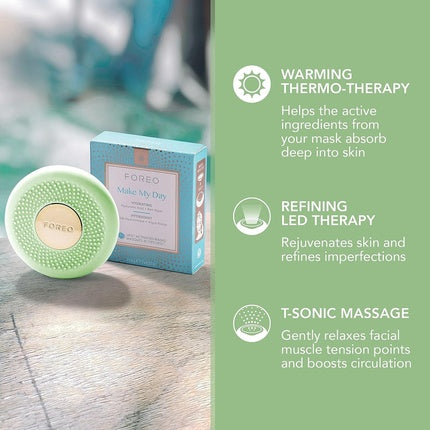 Dispozitiv de masaj facial Foreo UFO 3 go, LED, T-Sonic, Verde