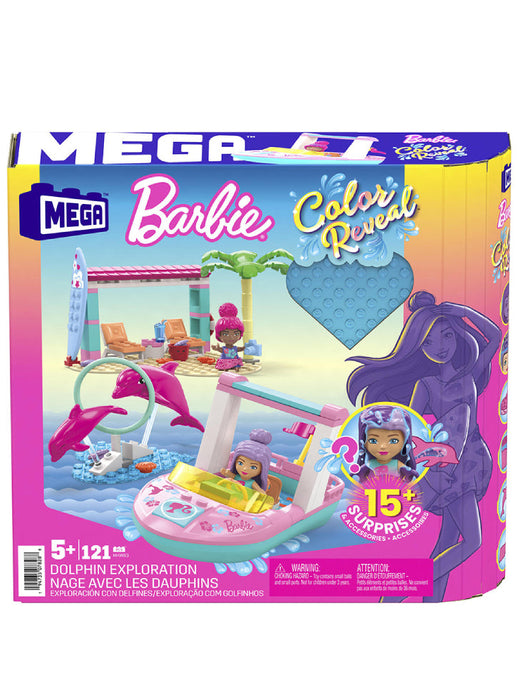 Set de construcție Mattel Mega Bloks Barbie Color Reveal, Dolphin Exploration, 121 piese, 5+ ani