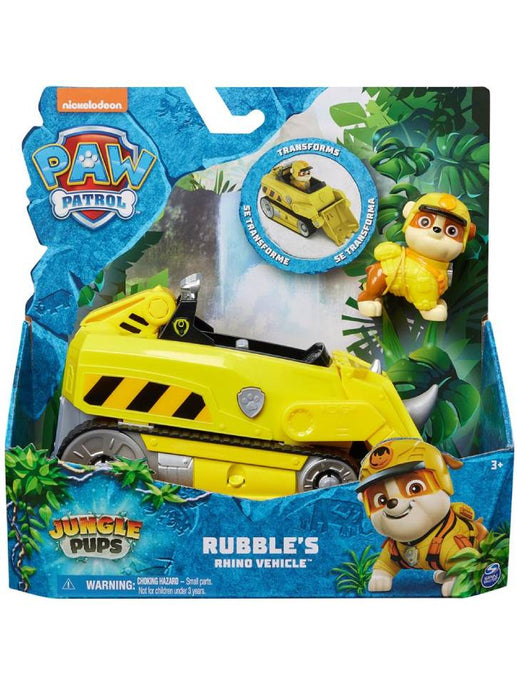 Vehicul de jucărie SpinMaster Paw Patrol Jungle Pups, Rubble Rhino, transformabil, 3+ ani