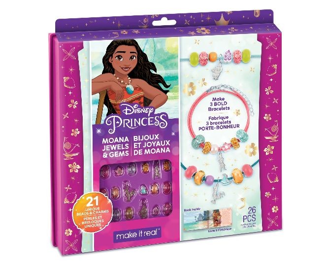 Set de creație pentru brățări Make it Real Disney Princess Moana, 26 de piese, 3 brățări