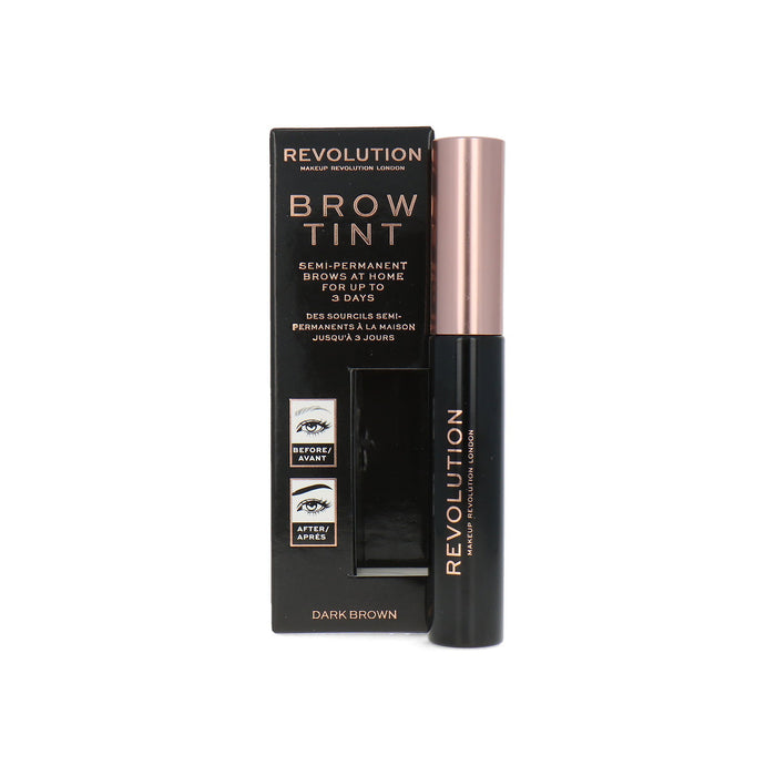 Gel pentru sprâncene Makeup Revolution Brow Tint, nuanța Dark Brown, efect semipermanent, până la 3 zile, 6 ml