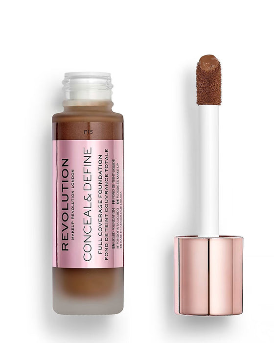 Fond de ten Makeup Revolution Conceal & Define, fără ulei, nuanța F 15, 23 ml