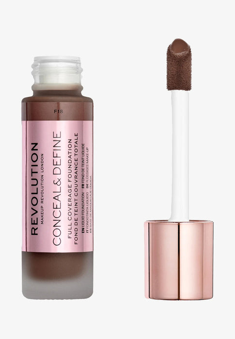 Fond de ten Makeup Revolution Conceal & Define, fără ulei, nuanța F18, 23 ml