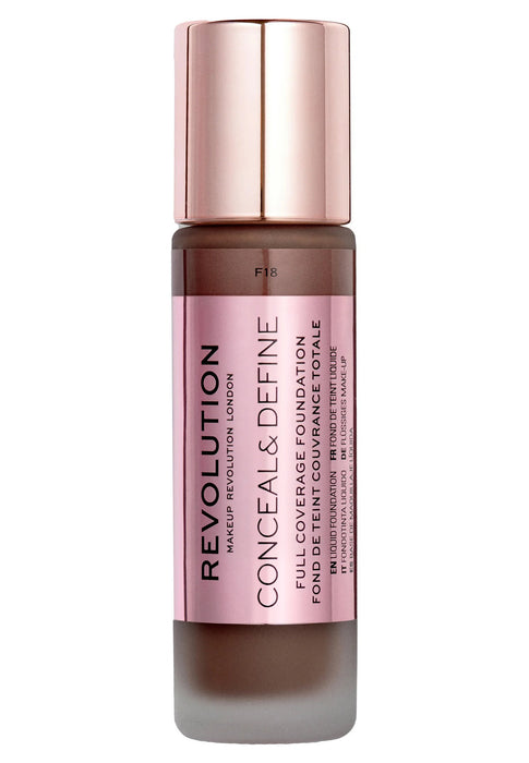 Fond de ten Makeup Revolution Conceal & Define, fără ulei, nuanța F18, 23 ml
