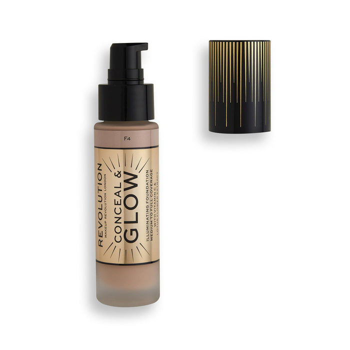 Fond de ten iluminator Makeup Revolution Conceal & Glow, nuanța F4, 23 ml