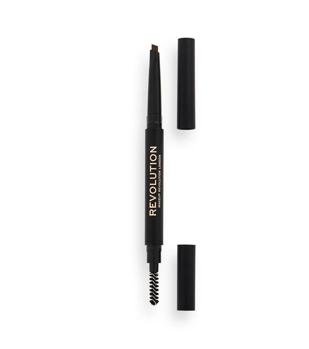 Creion pentru sprâncene Makeup Revolution Duo Brow Definer, cu cremă și perie 2-în-1, maro mediu, 0,25 g