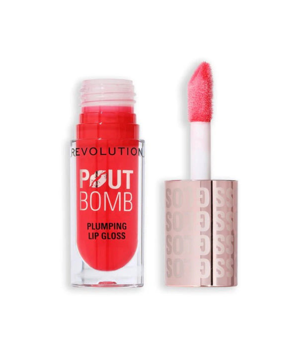 Luciu de buze Makeup Revolution Pout Bomb, efect de volum, nuanța Cherry Sheer Red, 4.6 ml