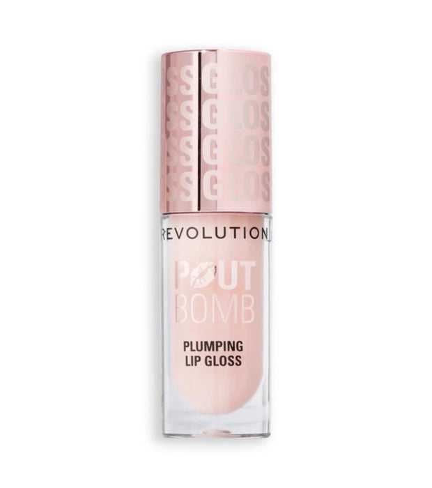 Luciu de buze Makeup Revolution Pout Bomb, cu efect de volum, nuanța Milky Sheer Holo, vegan, 4,6 ml