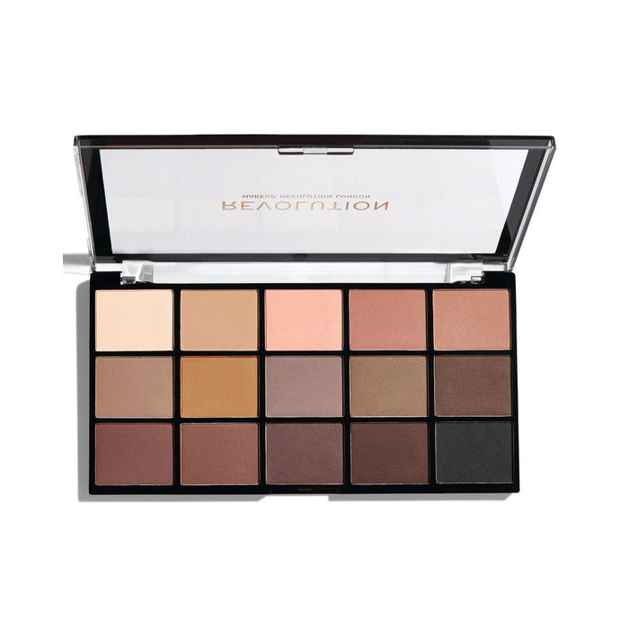 Paletă de farduri de pleoape Makeup Revolution Reloaded Palette Basic Mattes, 15 nuanțe mate, 16,5 g