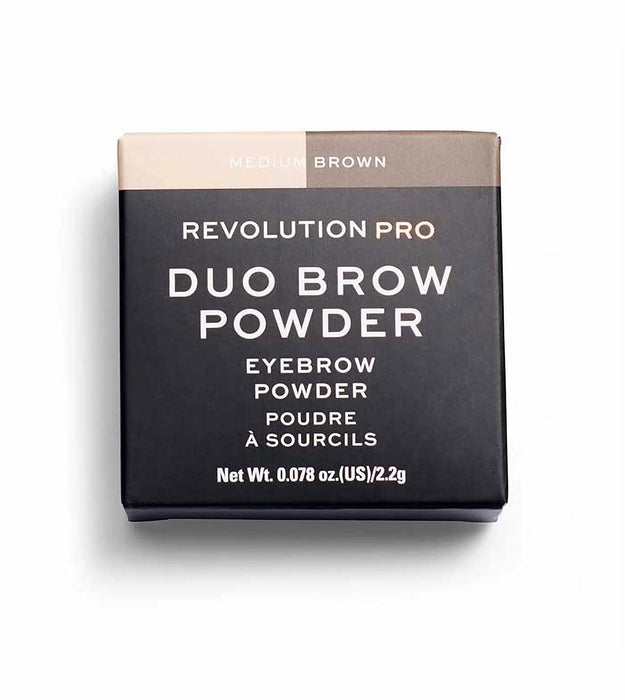 Pudră pentru sprâncene Makeup Revolution REVOLUTION PRO Duo Brow Powder, vegană, maro mediu, 2,2 g