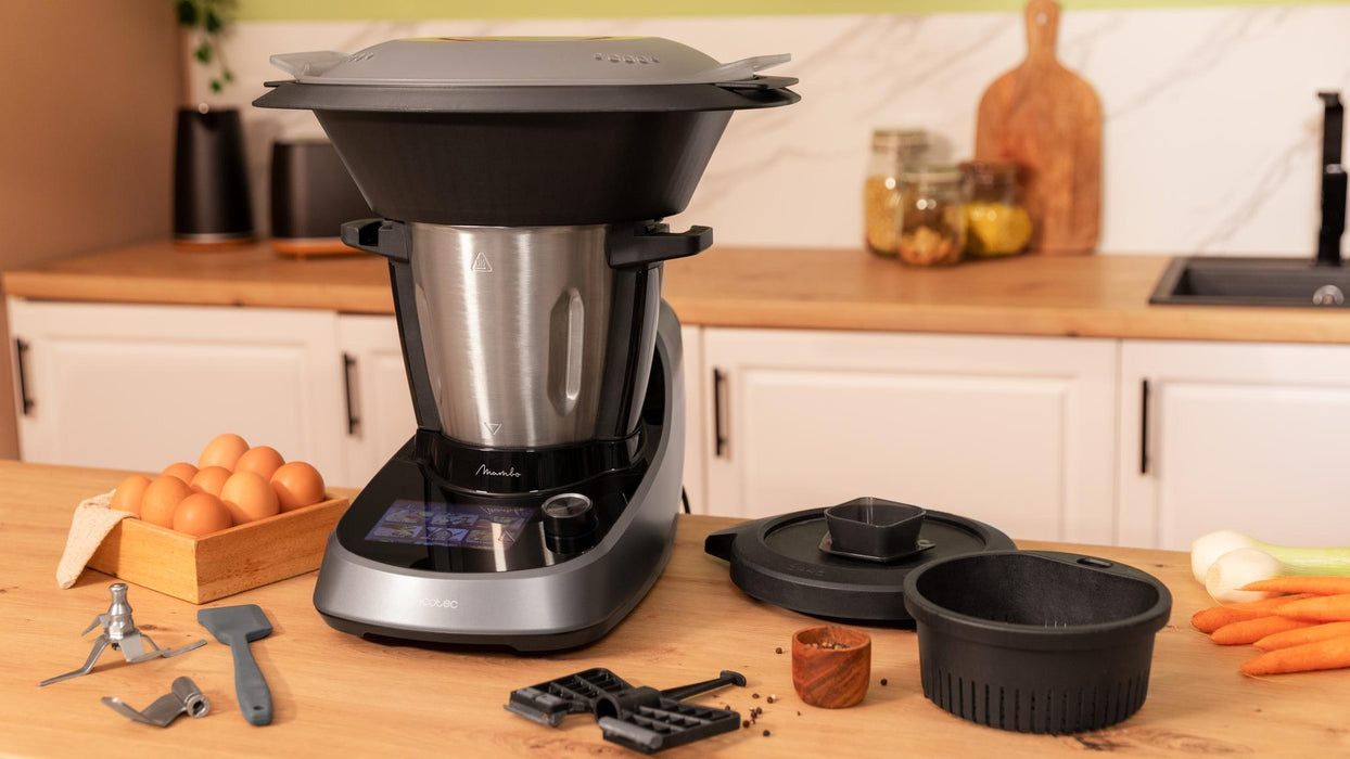 Robot de bucătărie multifuncțional Cecotec Mambo Touch, 3,3 l, 37 de funcții, ecran TFT de 5 inchi, negru