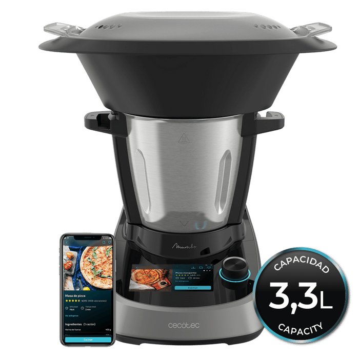 Robot de bucătărie multifuncțional Cecotec Mambo Touch, 3,3 l, 37 de funcții, ecran TFT de 5 inchi, negru