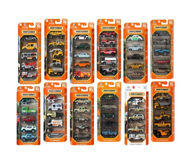 Set de 5 mașinuțe Mattel Matchbox, diverse modele, 3+ ani