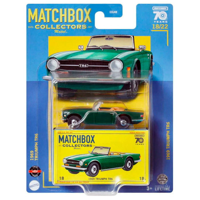 Mașinuță de colecție Mattel Matchbox Collectors, 1969 Triumph TR6, scara 1:64