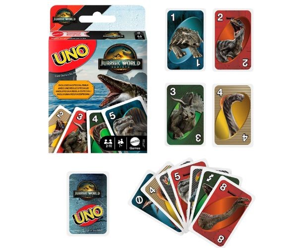 Joc de cărți Mattel UNO Jurassic World, 2-10 jucători, 7+ ani