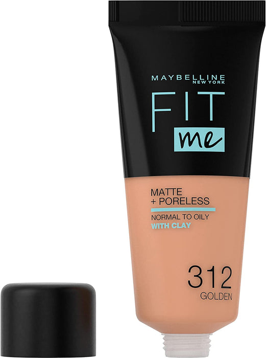 Fond de ten lichid Maybelline Fit Me Matte + Poreless, pentru ten normal spre gras, nuanța 312 Golden, 30 ml