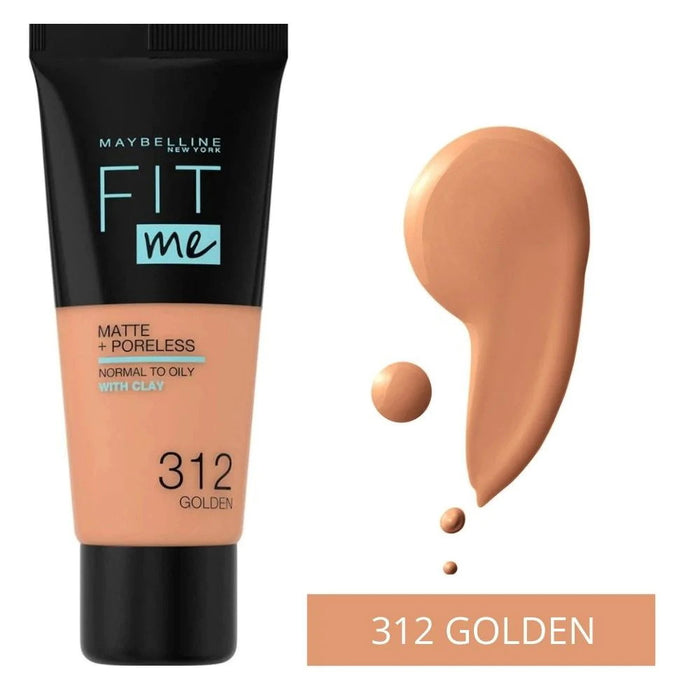 Fond de ten lichid Maybelline Fit Me Matte + Poreless, pentru ten normal spre gras, nuanța 312 Golden, 30 ml