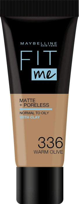 Fond de ten lichid Maybelline Fit Me Matte + Poreless, pentru ten normal până la gras, nuanța 336 Warm Olive, 30 ml