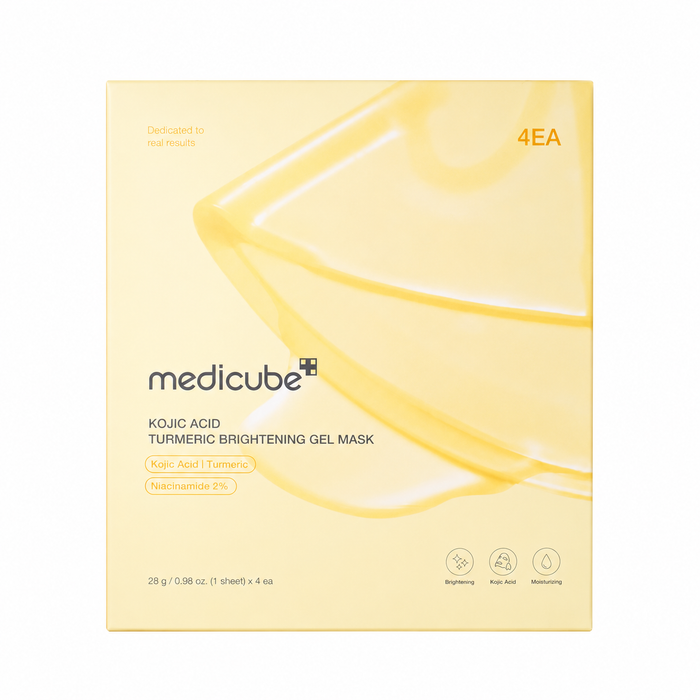 Mască de gel pentru față Medicube Kojic Acid Turmeric, iluminatoare și hrănitoare, cu niacinamidă 2%, 4 buc, 28 g