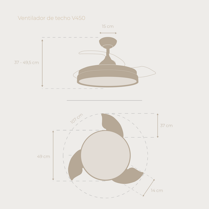 Ventilator de tavan cu lumină Cecotec EVVO V450 Invisible White, alb