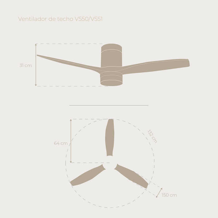 Ventilator de tavan Cecotec EVVO V551 Wood Wifi, 40 W, diametru 132 cm, 6 viteze
