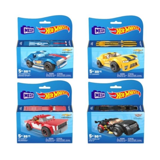 Set de construcție Mattel Mega Bloks Hot Wheels, mașină de curse cu pilot, diverse modele, 5+ ani
