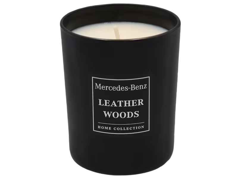 Lumânare parfumată Mercedes-Benz Leather Woods, aromă lemnoasă, 180 g