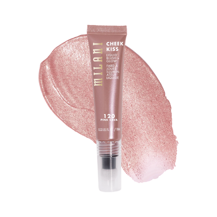 Fard de obraz lichid Milani Cheek Kiss Blush + Glow, iluminator, nuanța 120 Pink Cava, 10 ml