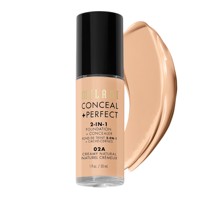 Fond de ten lichid Milani Conceal + Perfect, 2-în-1, nuanța 02A Creamy Natural, 30 ml