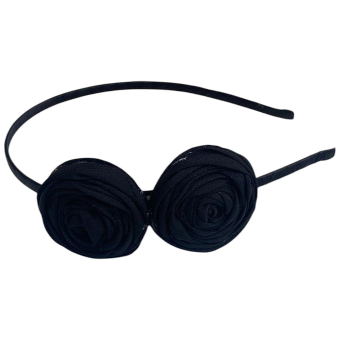 Bentită pentru păr Moliabal, model 101, neagră, cu două flori decorative