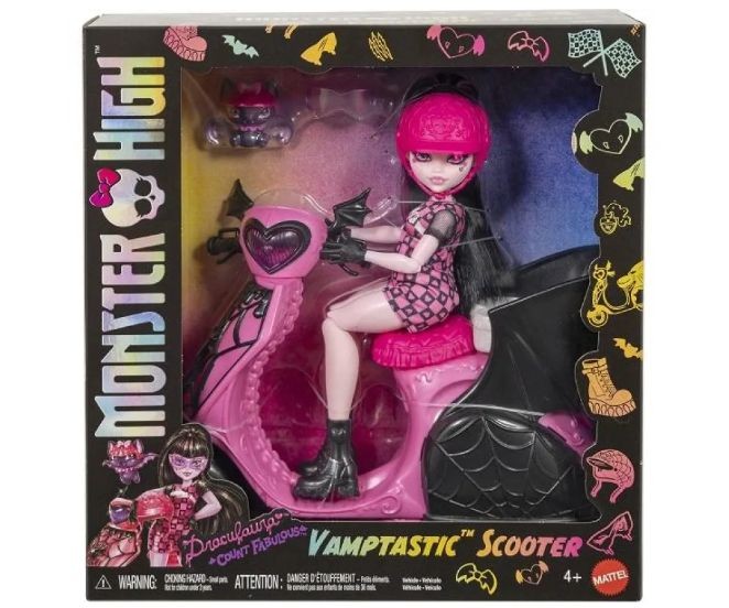 Păpușă Mattel Monster High Draculaura cu scuter Vamp-tastic Scooter, 4+ ani